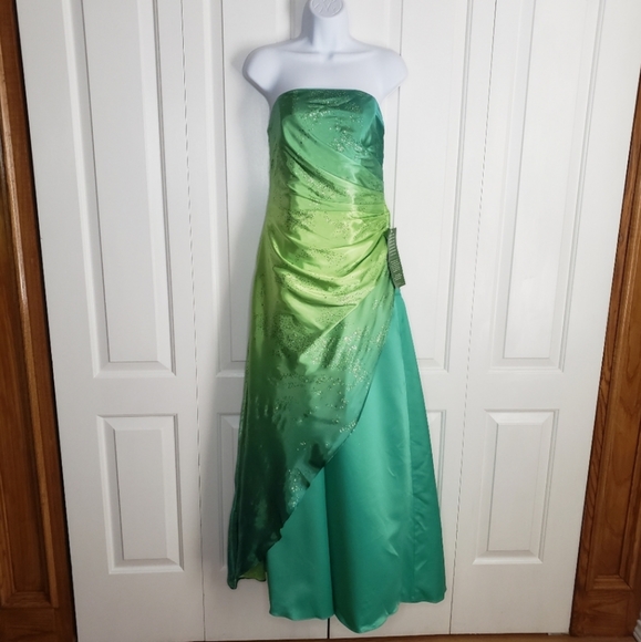 Jump Apparel Strapless Ombre Yellow Green Long Prom Dress Glitter Crinolin 7/8 - Picture 15 of 16
